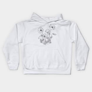 Poppies Line Art Kids Hoodie